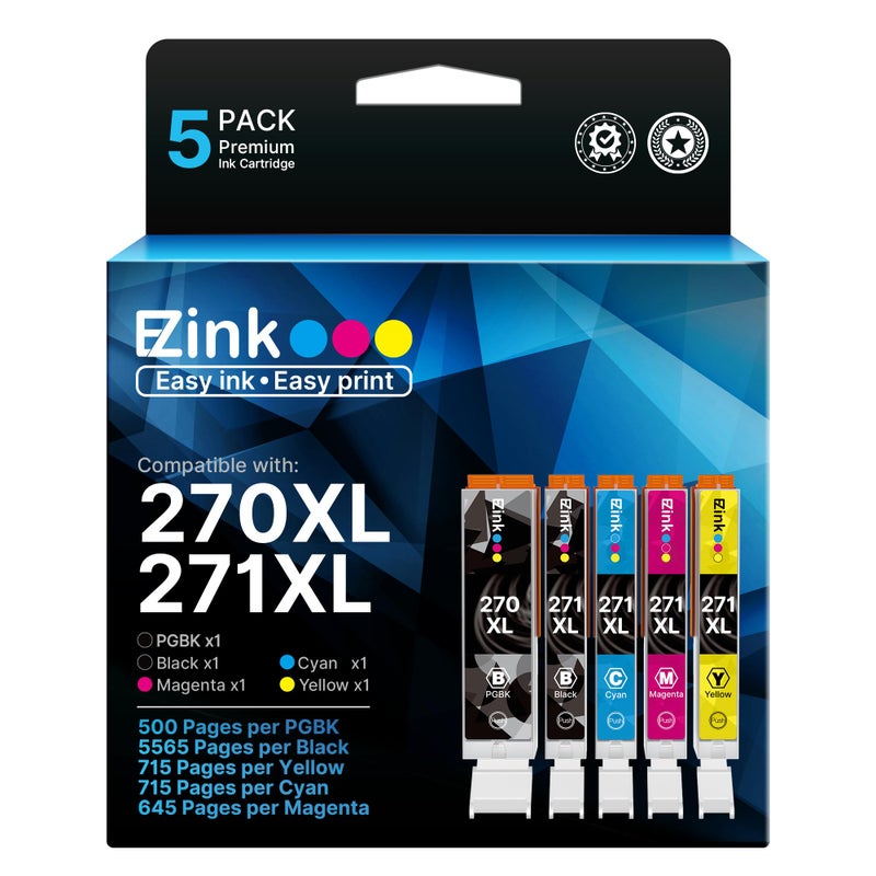E-Z Ink 270XL 271XL Printer Ink Compatible for Canon PGI-270XL CLI-271XL Ink Cartridges to use with MG5720 MG6820 TS5020 TS6020 MG7720 TS9020 TS8020 MG5721 MG5722 MG6821 MG6822, 5 Color (PGBK, BK, C, M, Y) - Image 1